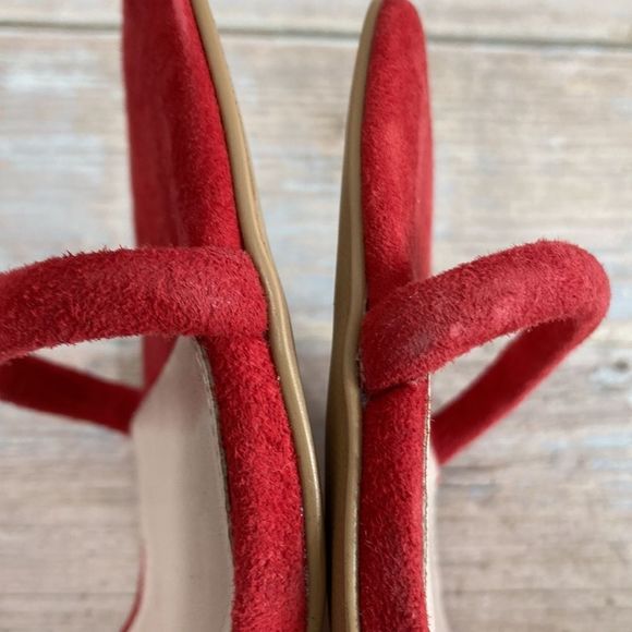 AVEC LES FILLES Joia Red Kid Suede Ankle Wrap Sandal 6M - Picture 11 of 14